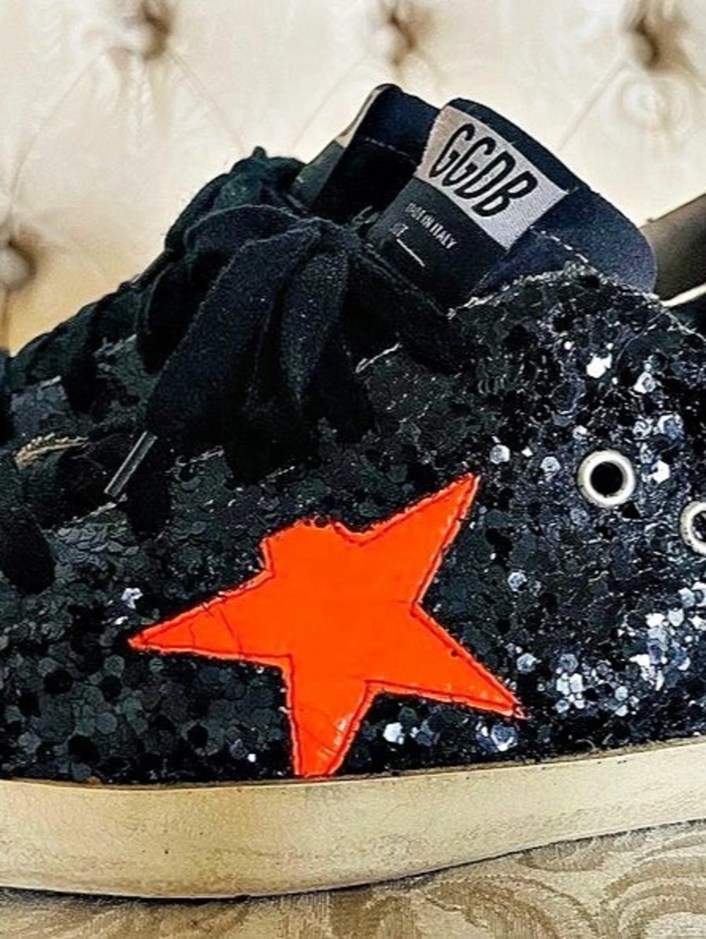 Golden Goose Super-Star Sequin Star Sneakers Black Orange EU 38